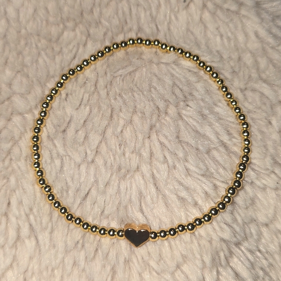 3mm Gold Beaded Bracelet with Heart - Picture 5 of 6